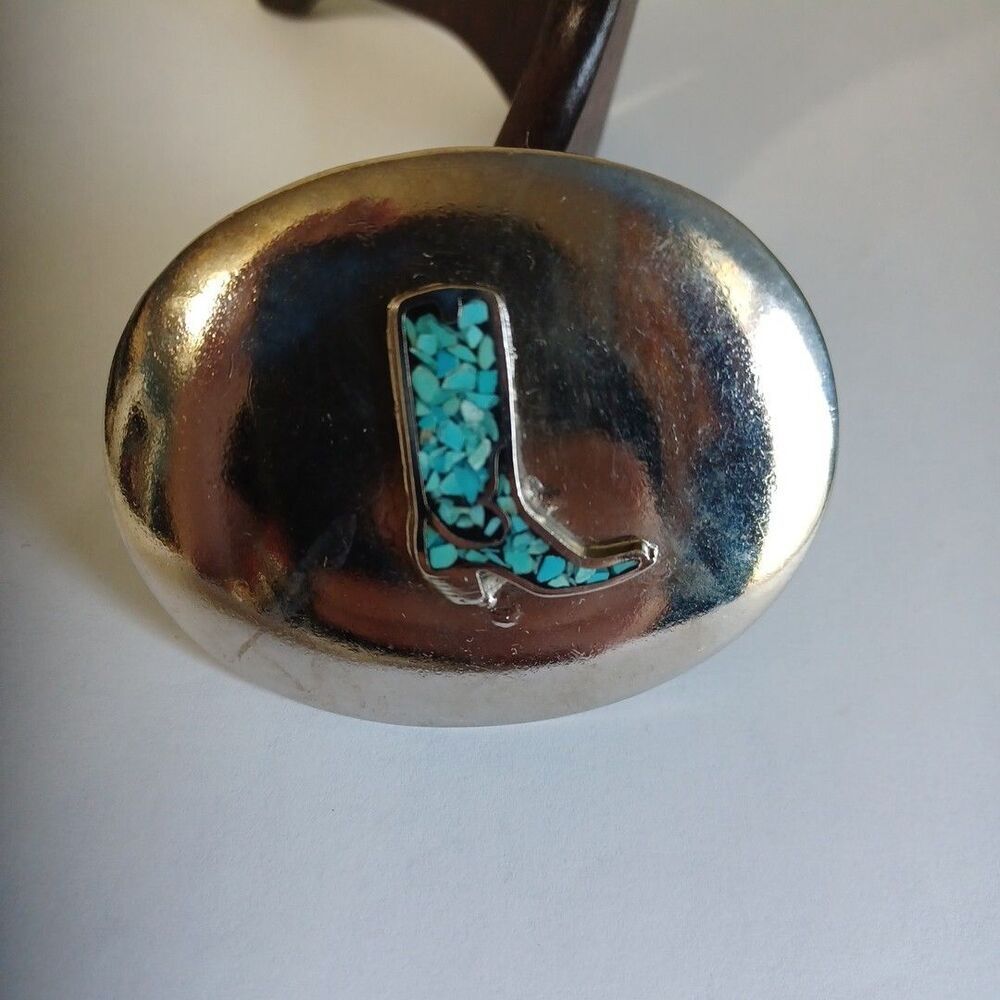 Vintage Cowboy Boot Belt Buckle Faux Turquoise Inlay Zuni Style Western Rodeo